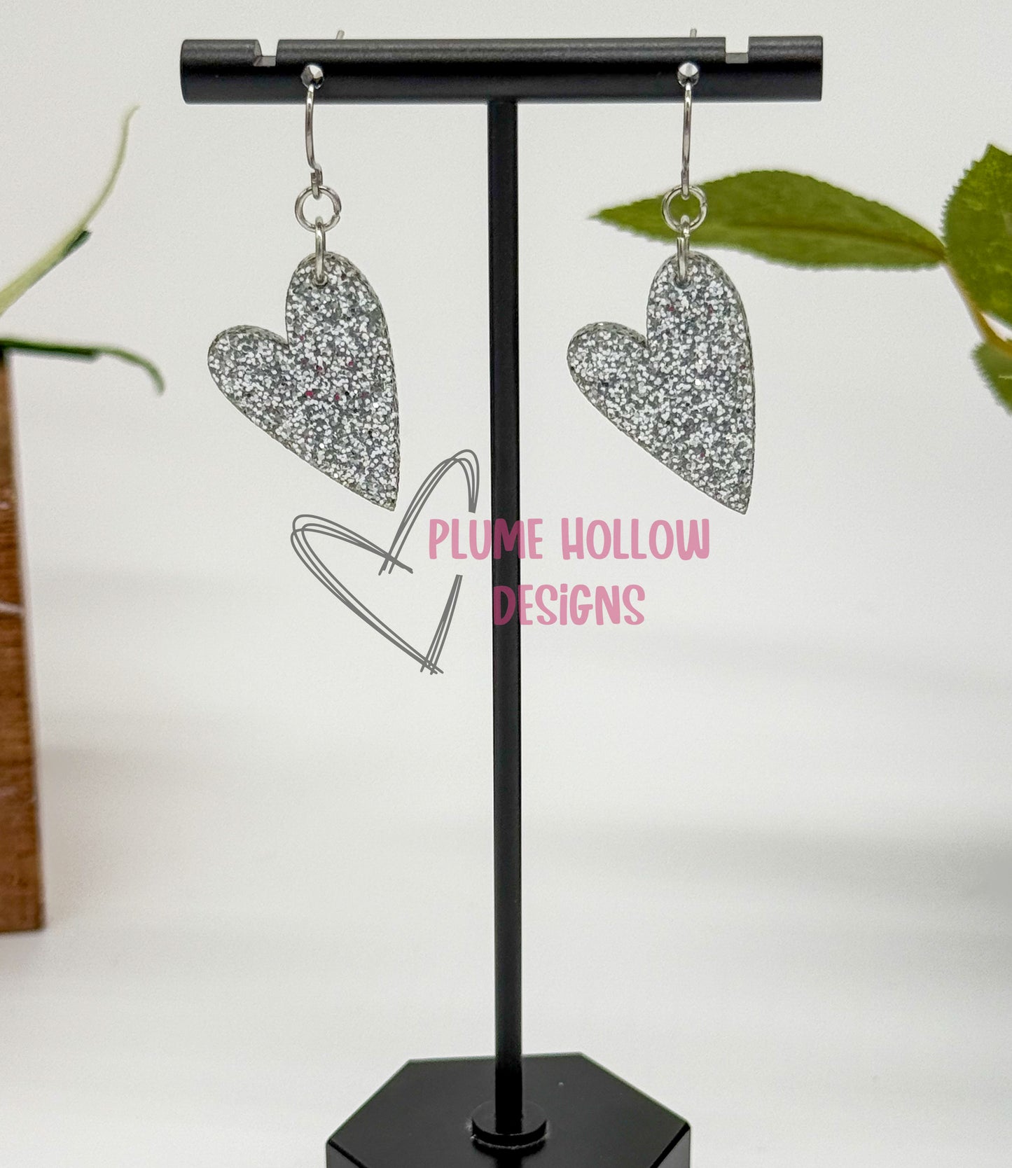 Silver Glitter Small Heart Earrings