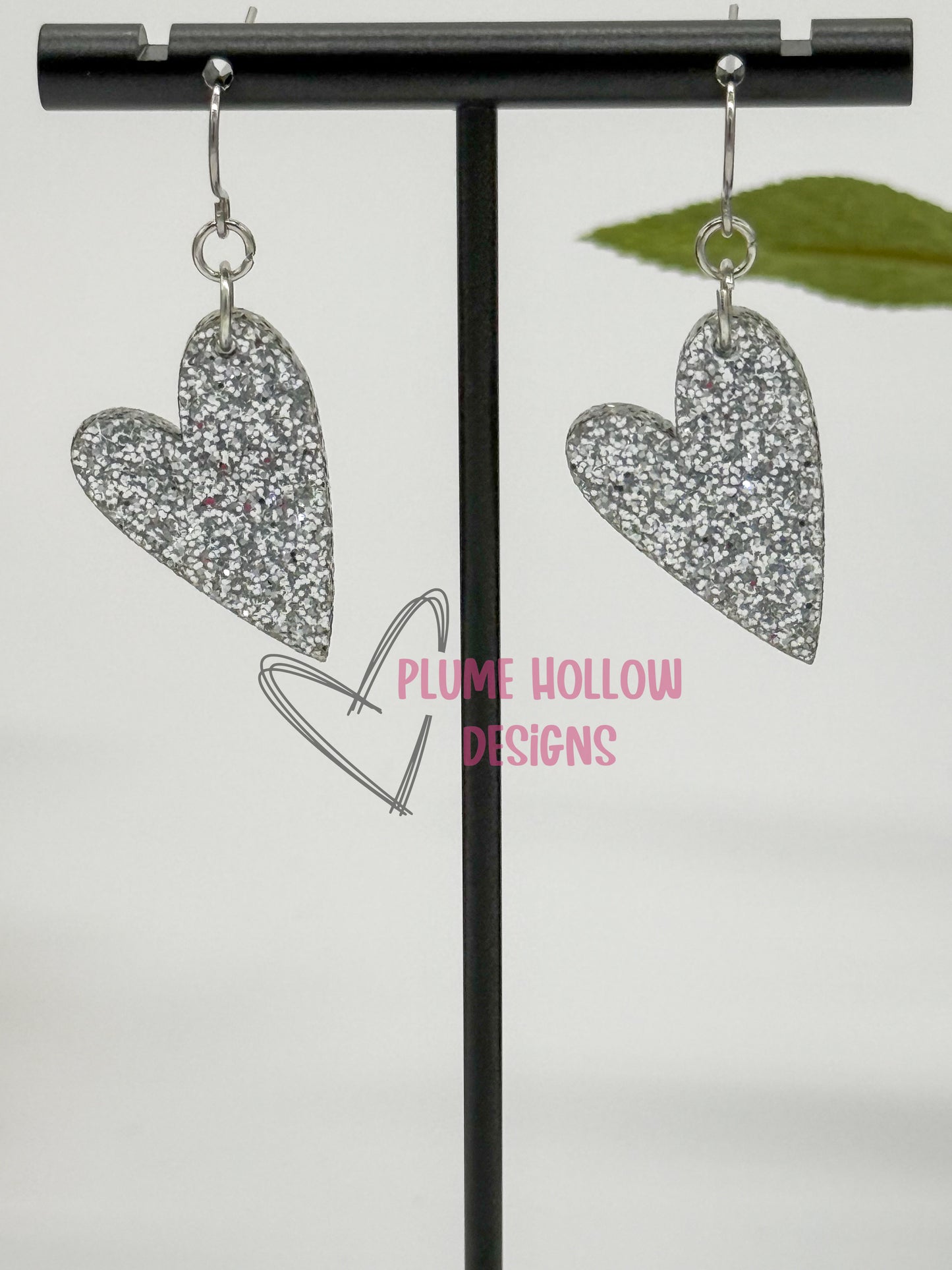 Silver Glitter Small Heart Earrings