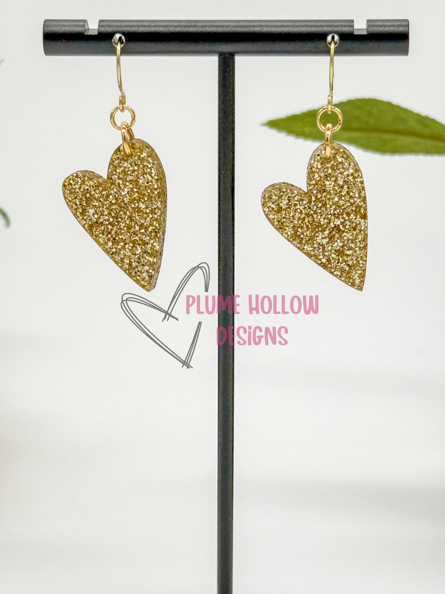 Gold Glitter Small Heart Earrings