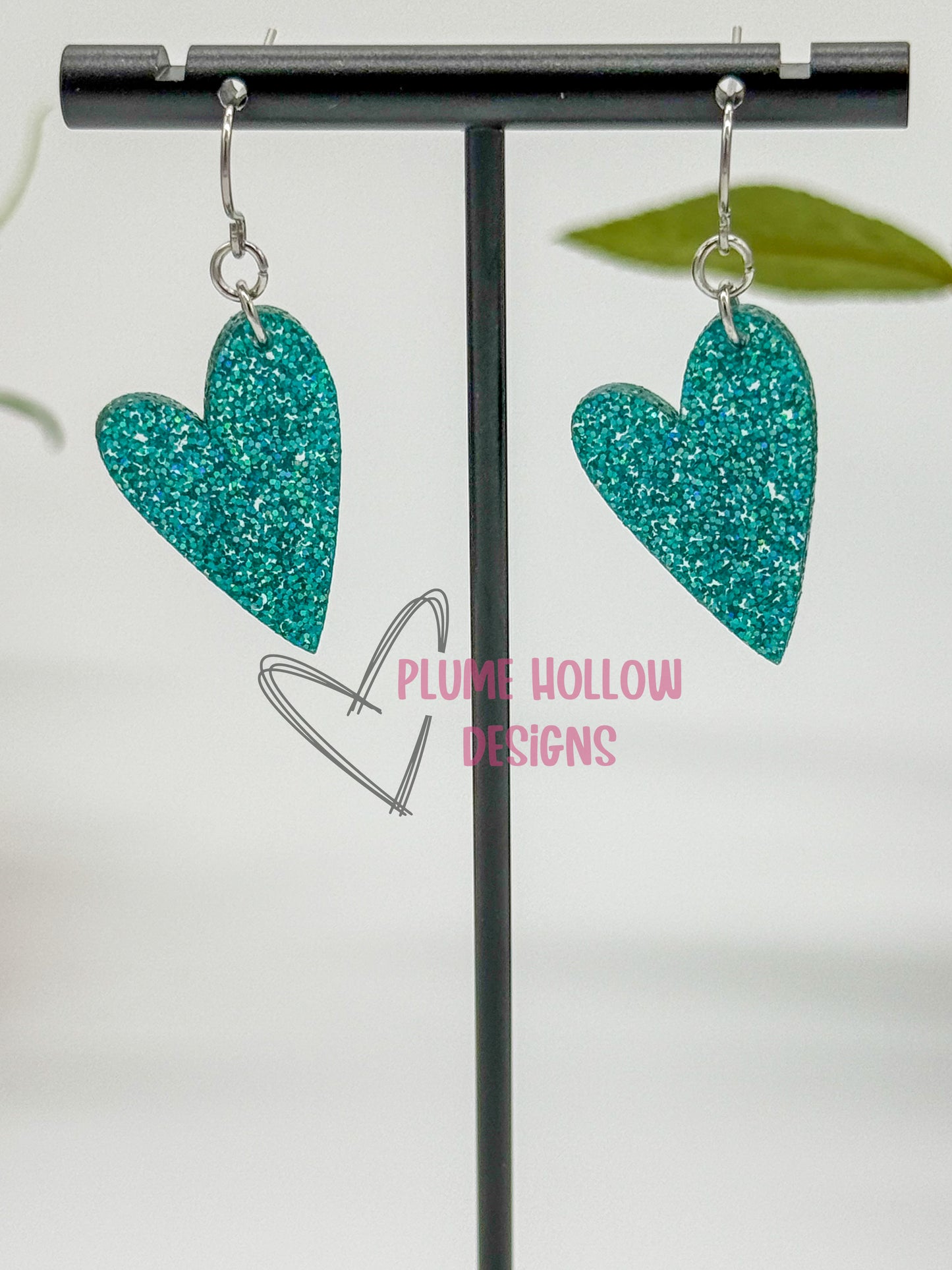 Teal Glitter Small Heart Earrings