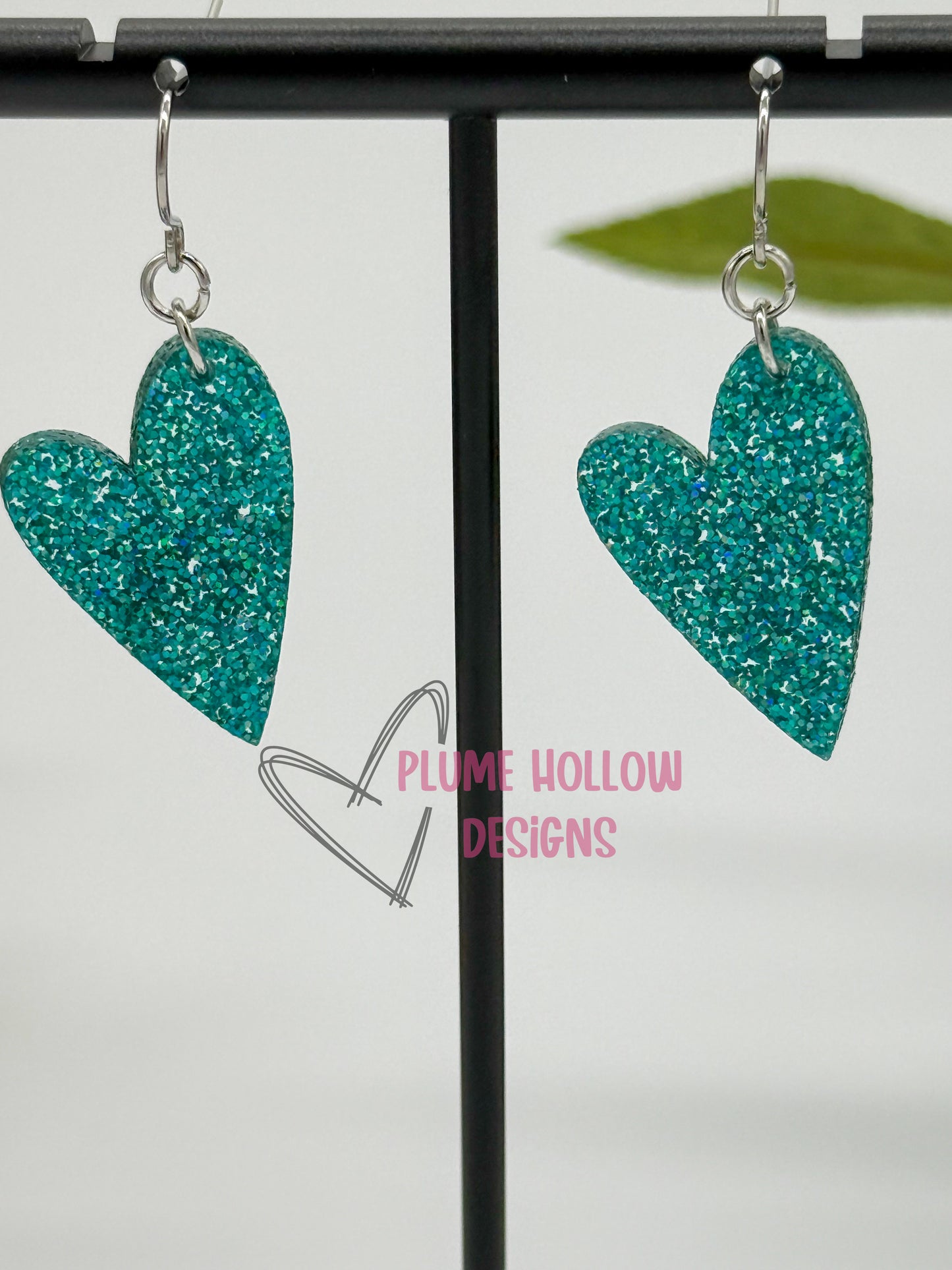 Teal Glitter Small Heart Earrings