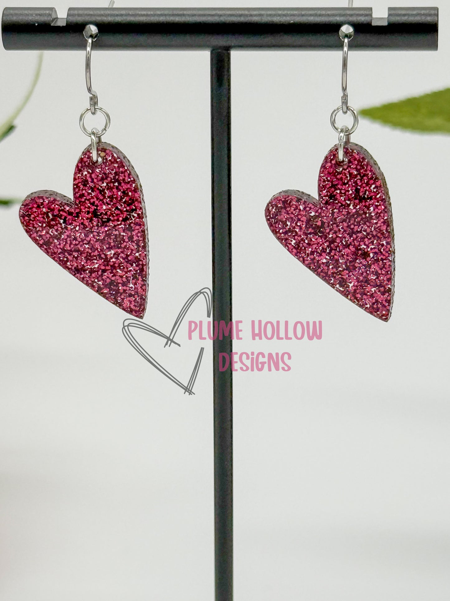 Maroon Glitter Small Heart Earrings