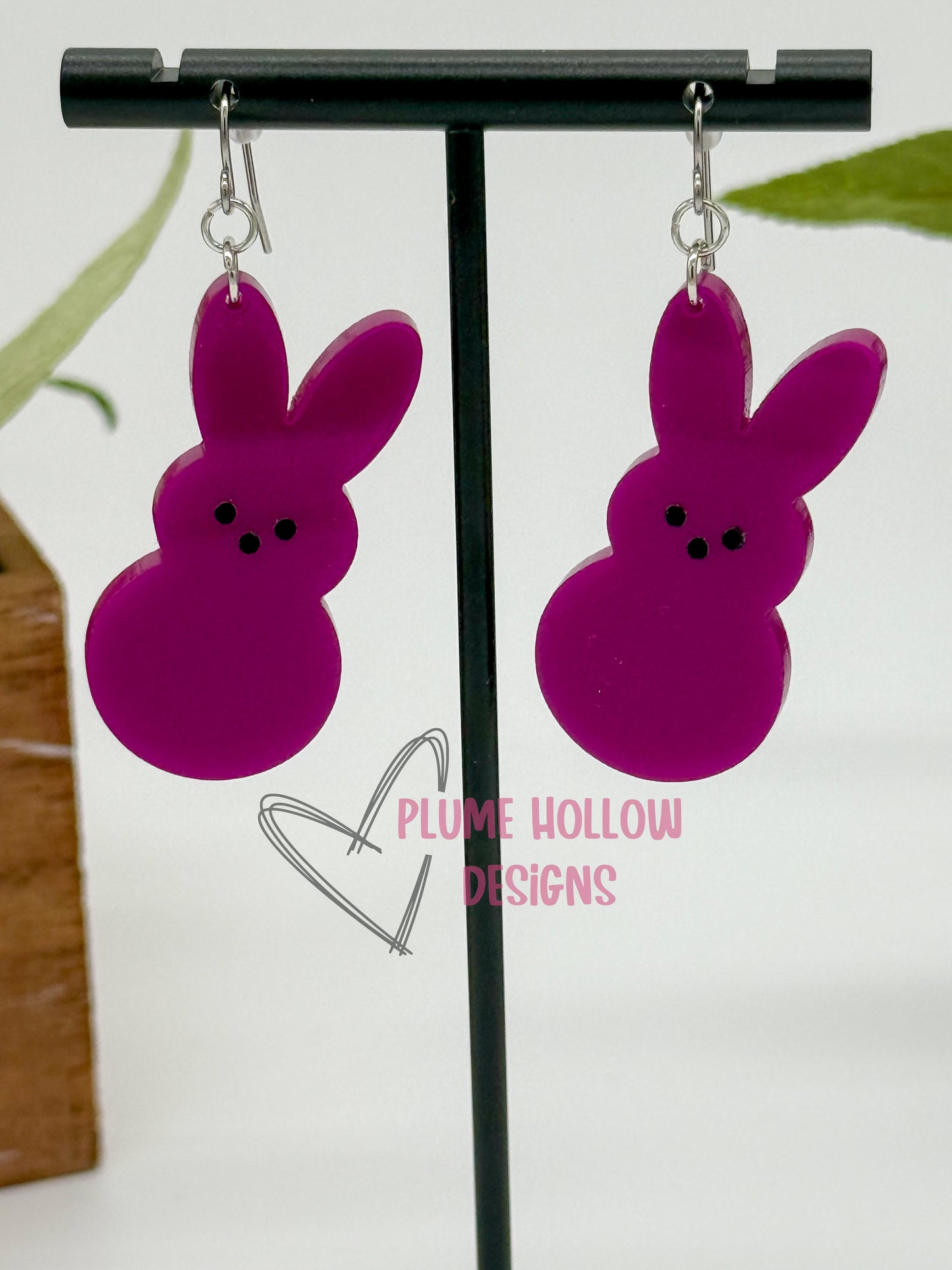 Large Purple Marshmallow Bunny Dangle Earring