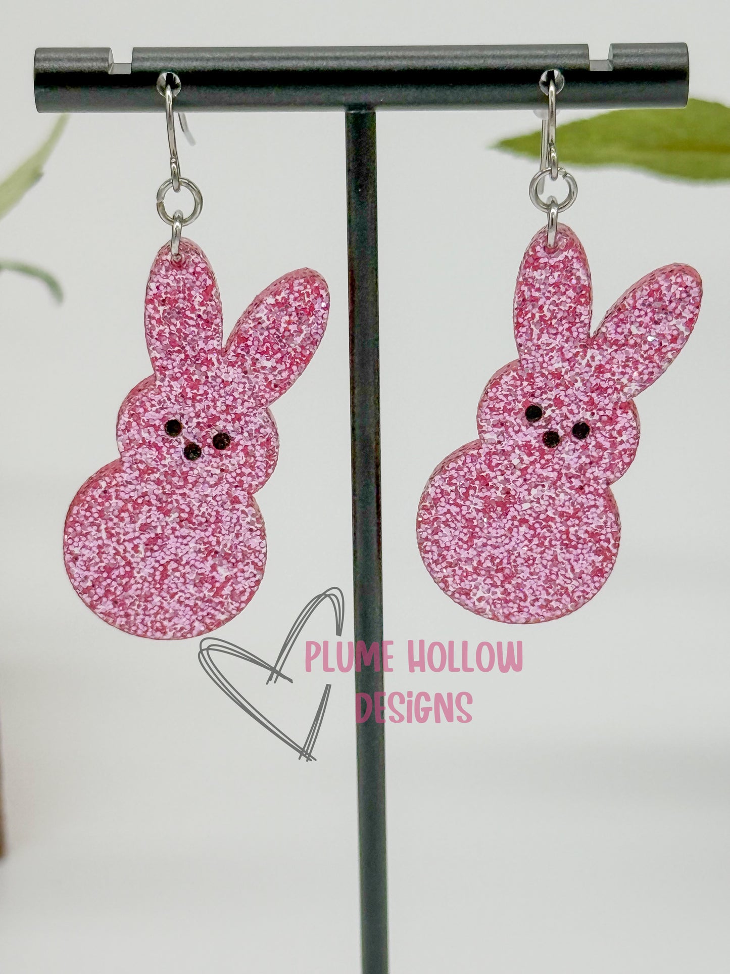 Large Pink Glitter Marshmallow Bunny Dangle Earring