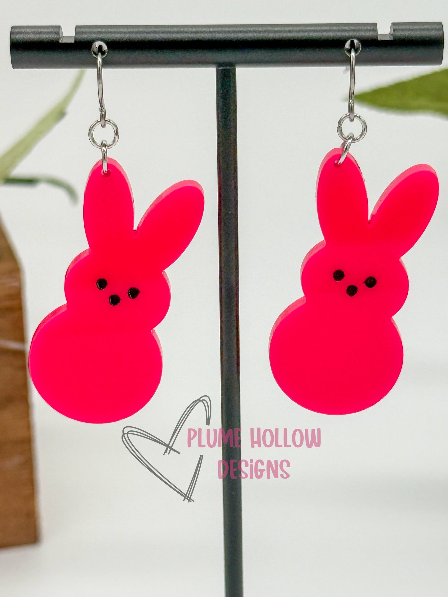Large Hot Pink Marshmallow Bunny Dangle Earring
