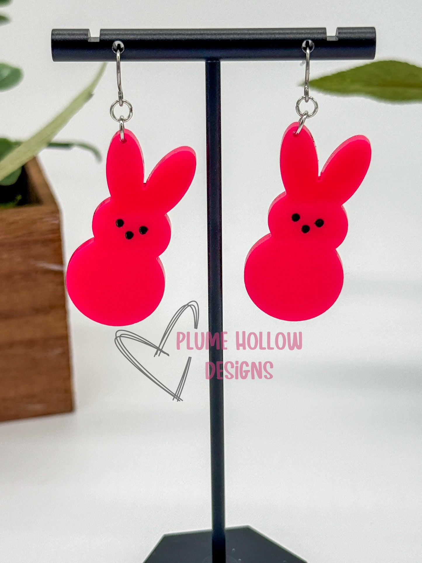 Large Hot Pink Marshmallow Bunny Dangle Earring