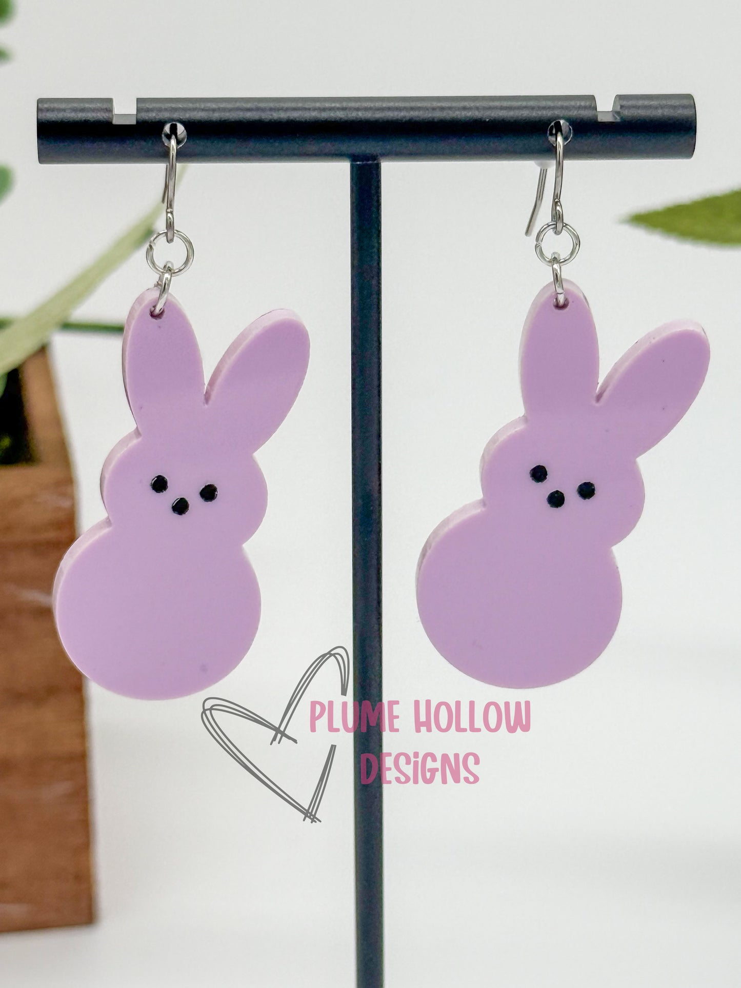 Large Lavender Marshmallow Bunny Dangle Earring