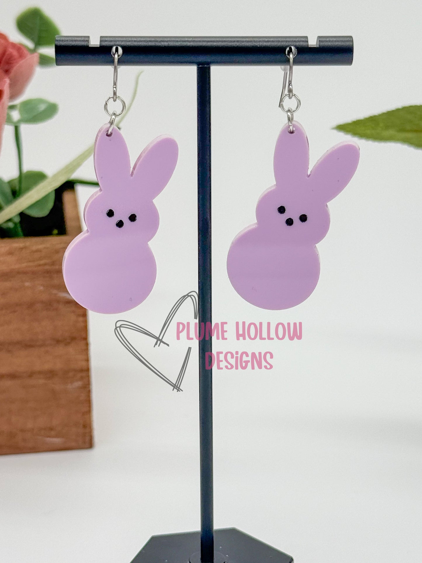 Large Lavender Marshmallow Bunny Dangle Earring