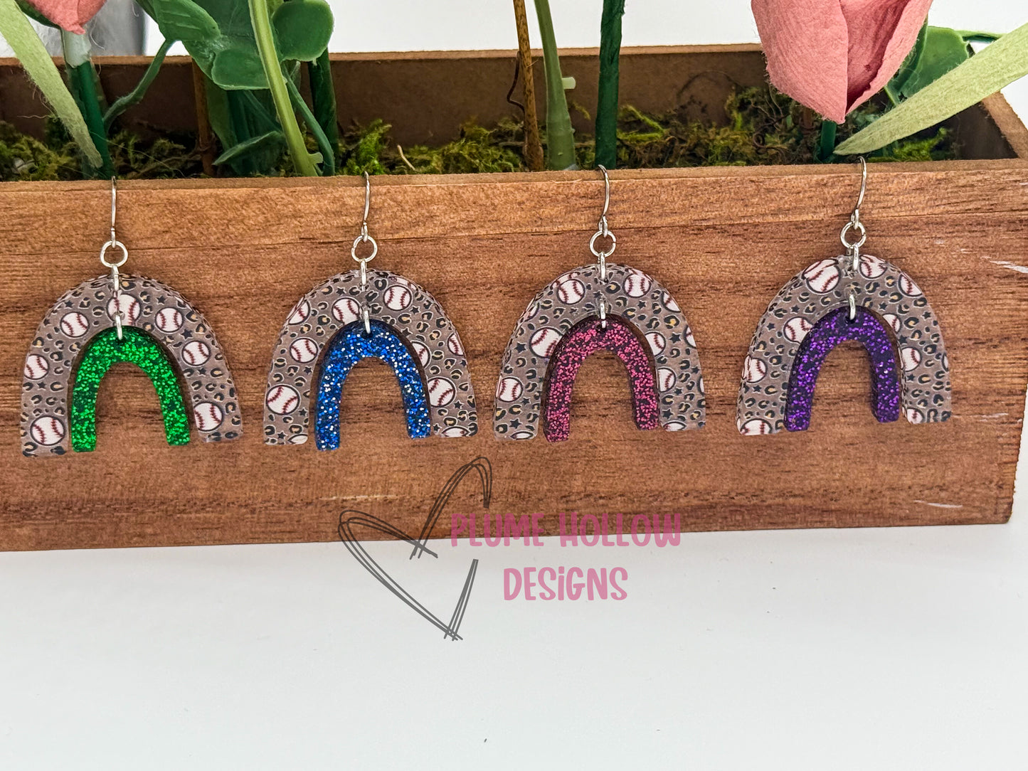Custom Baseball Rainbow Earrings