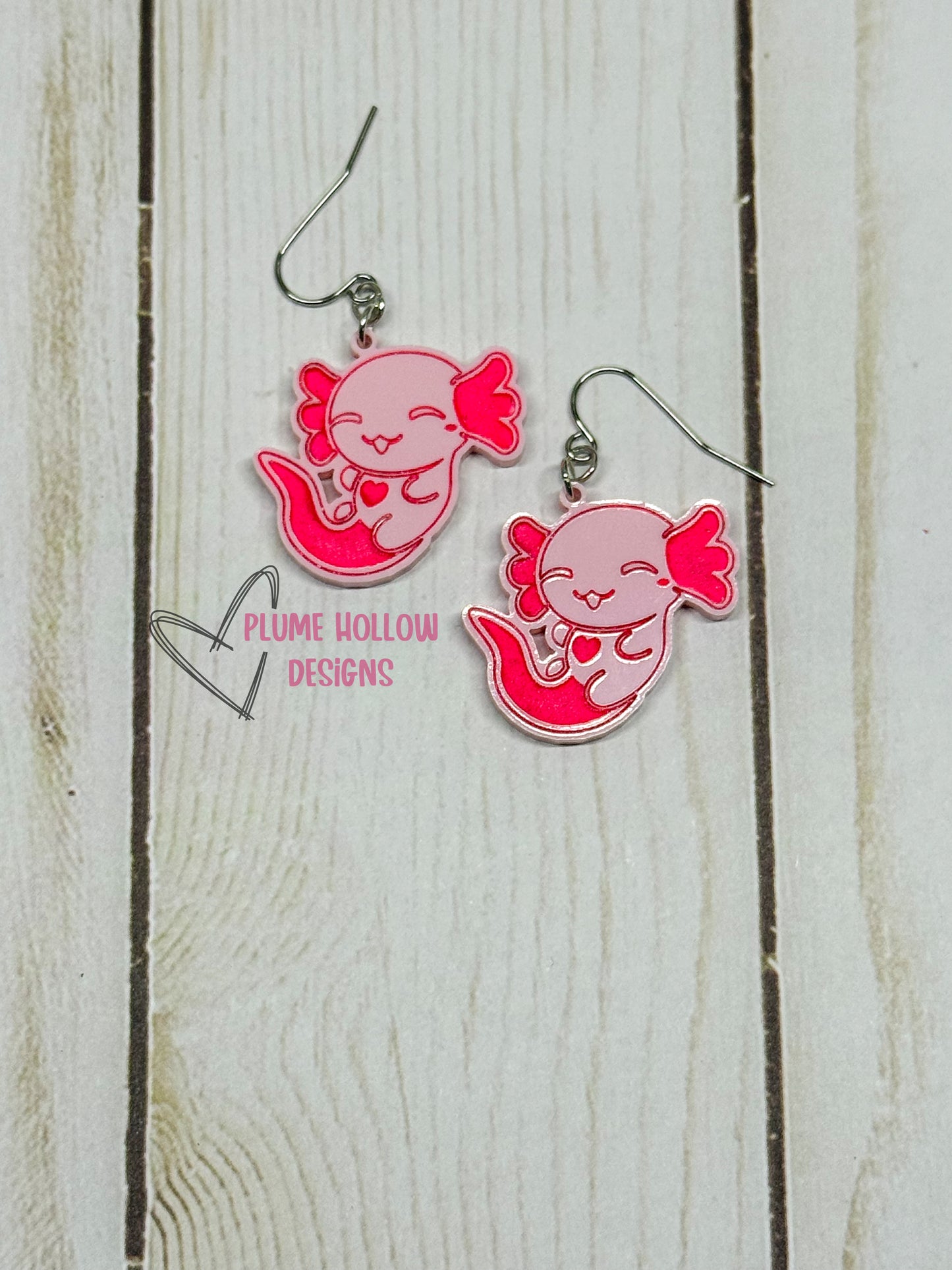 Smiling Axolotl Dangle Earrings--Small