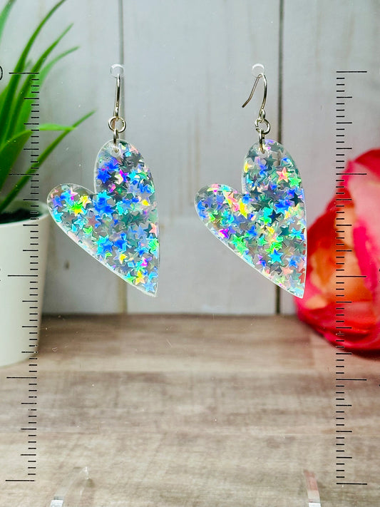 Iridescent Star Heart Earrings