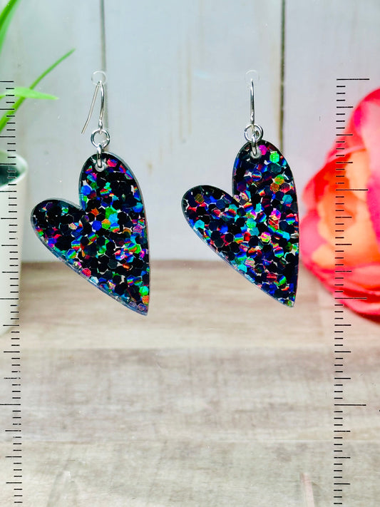 Onyx Holographic Chunky Glitter Heart Earrings