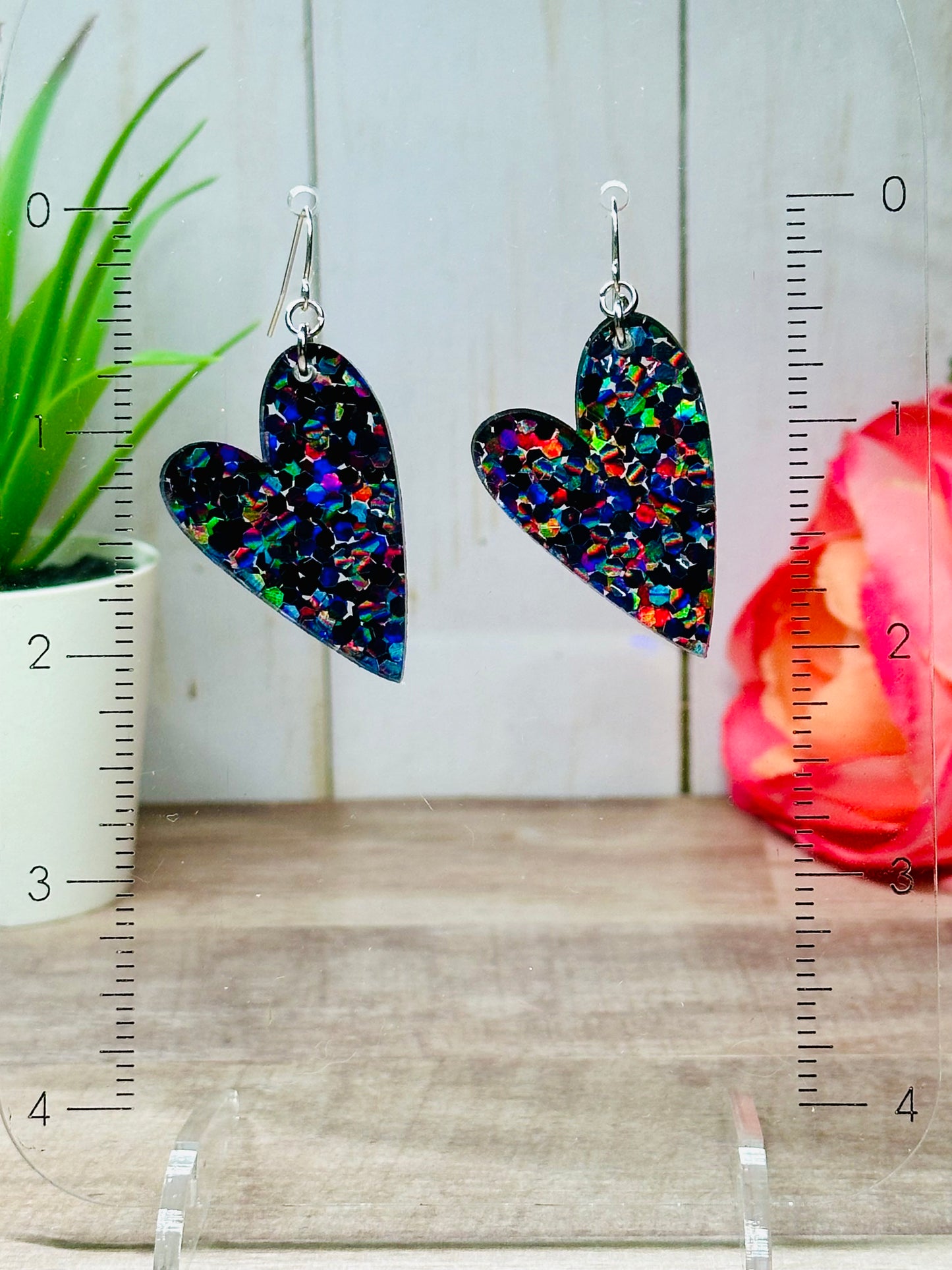 Onyx Holographic Chunky Glitter Heart Earrings