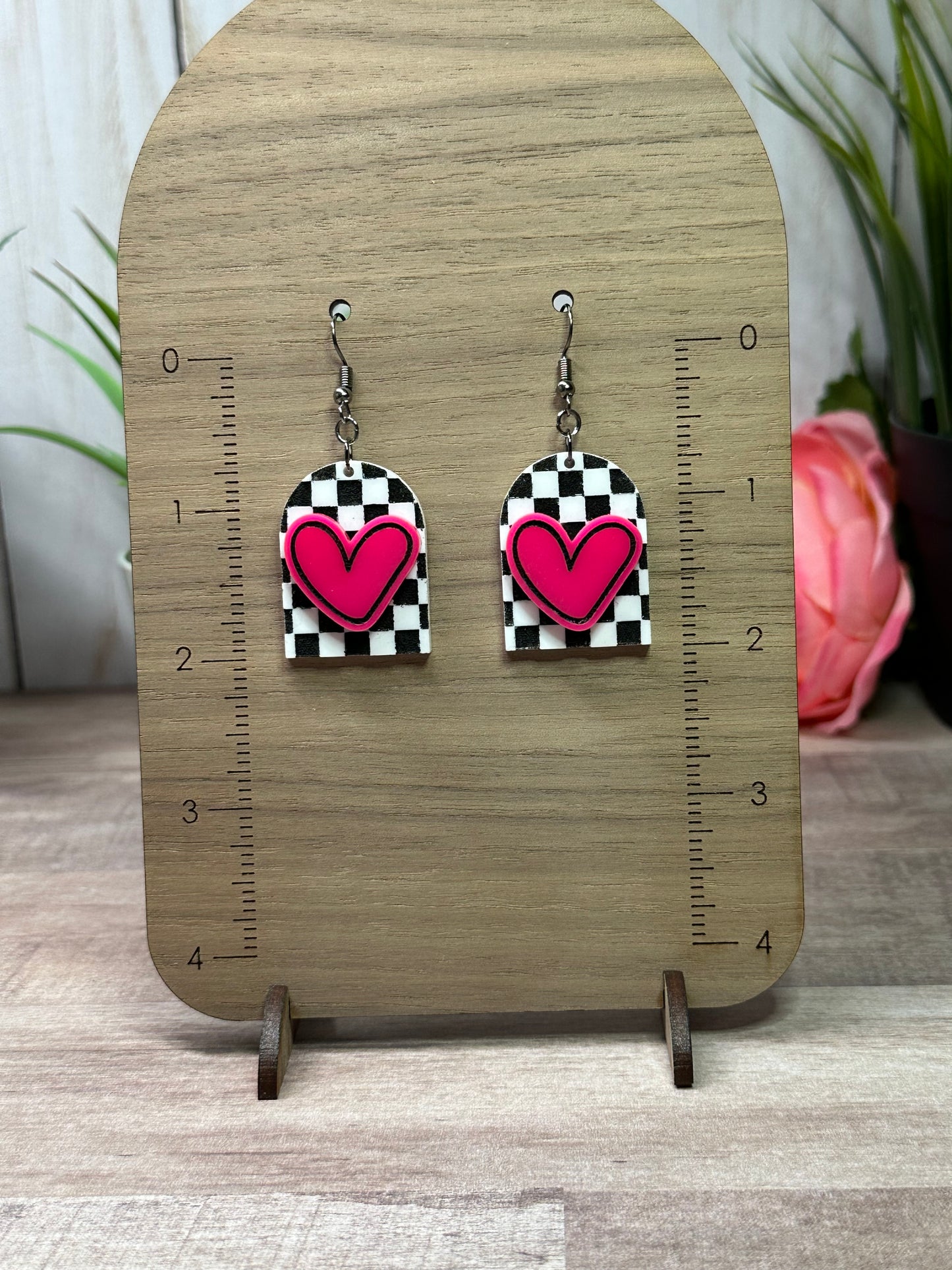 Bold Checkerboard Heart Earrings