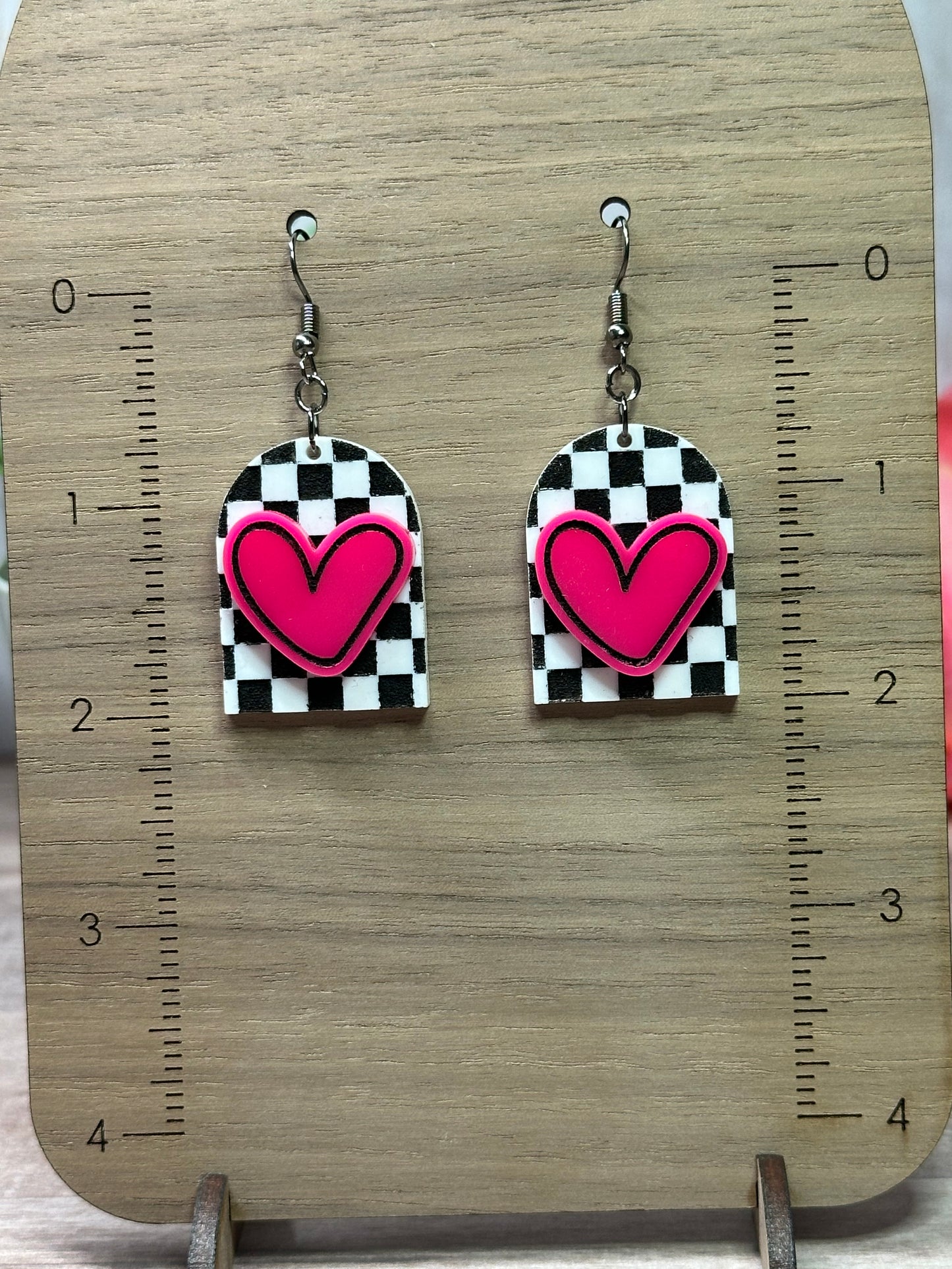 Bold Checkerboard Heart Earrings