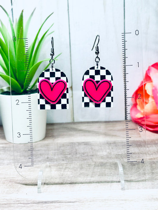 Bold Checkerboard Heart Earrings