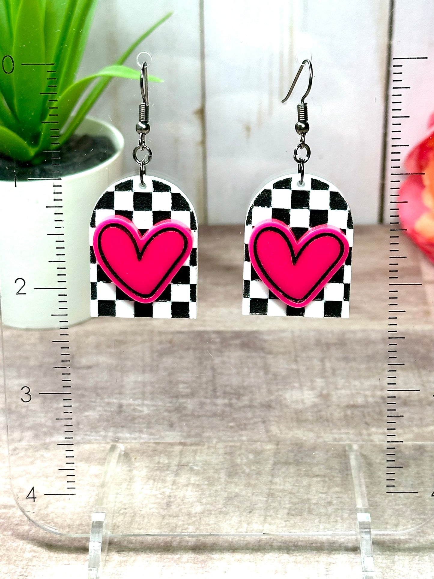 Bold Checkerboard Heart Earrings