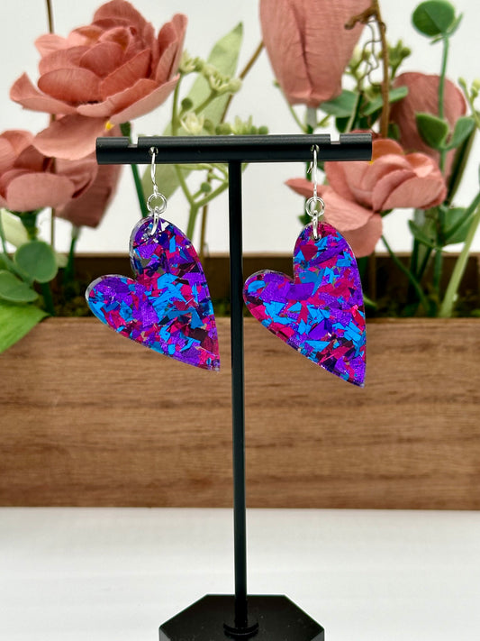 Rave Party Confetti Heart Earrings