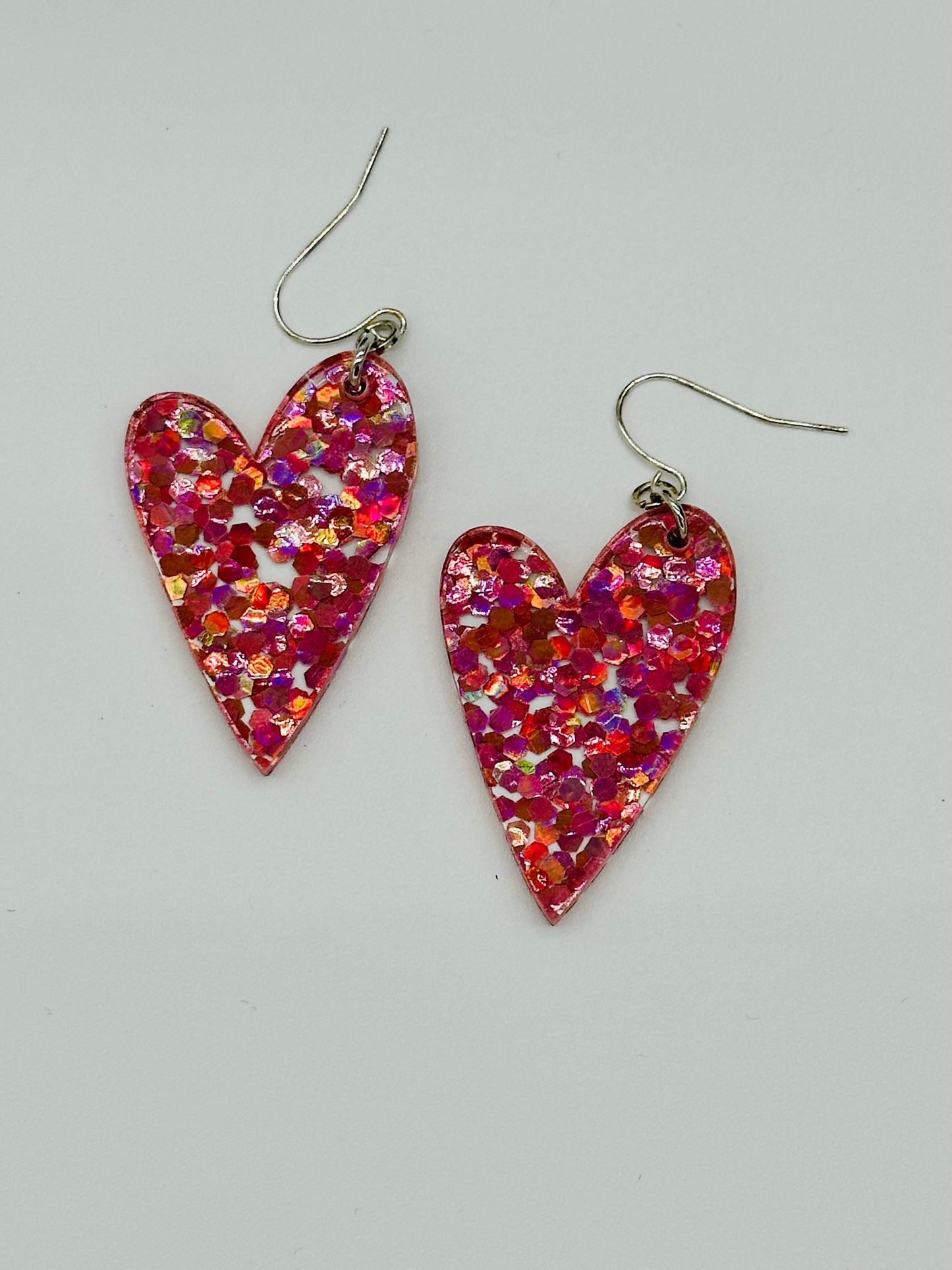 Pink Chunky Holographic Glitter Heart Earrings