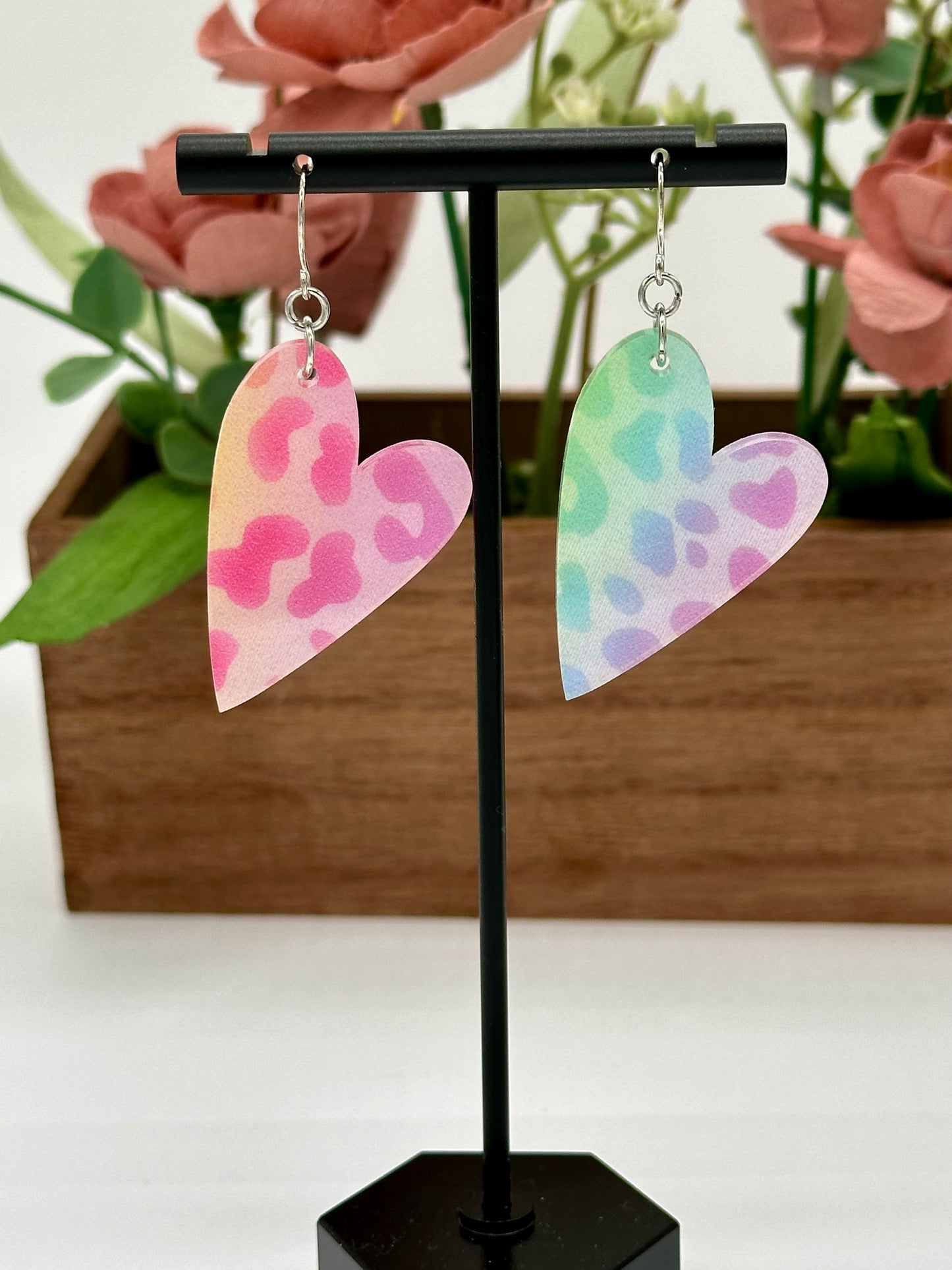 Rainbow Leopard Heart Earrings