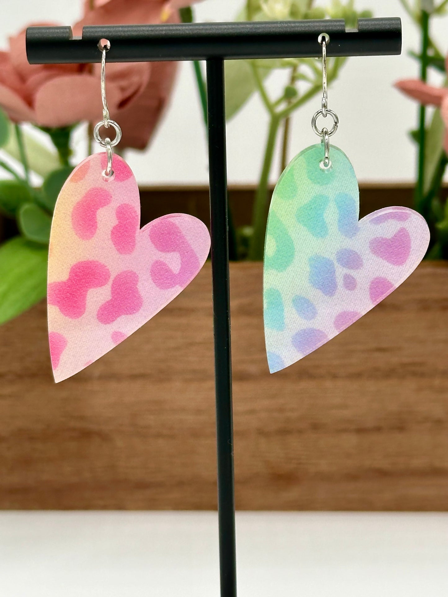 Rainbow Leopard Heart Earrings