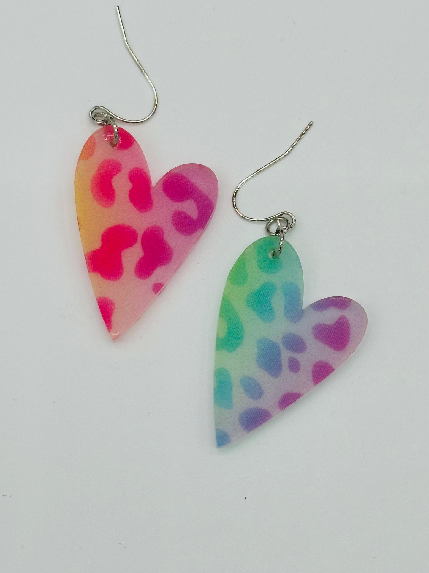 Rainbow Leopard Heart Earrings