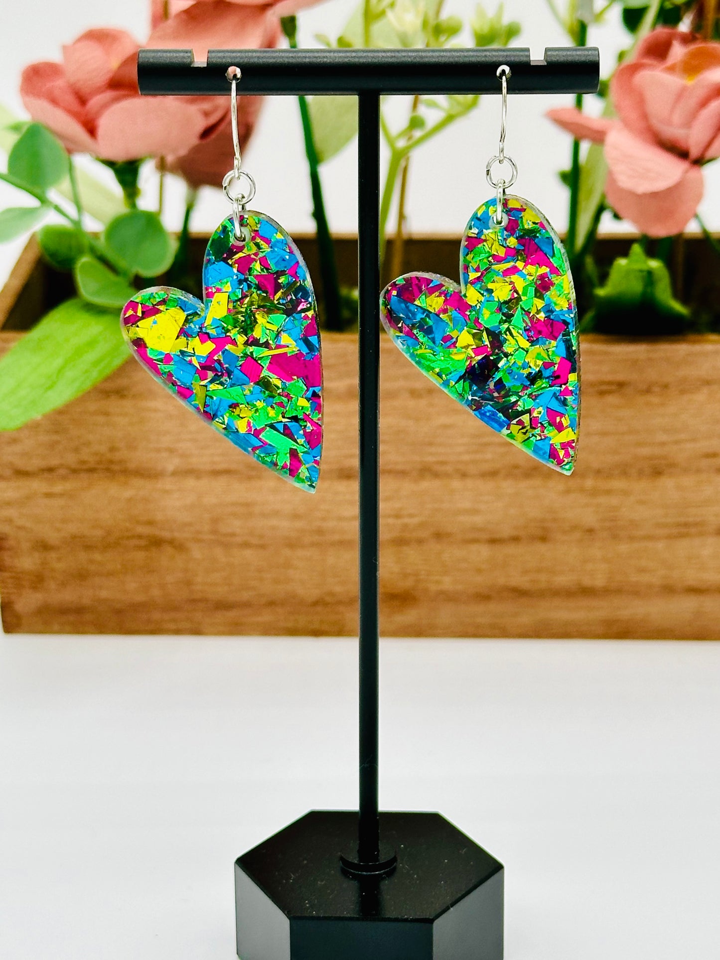 Galaxy Confetti Glitter Heart Earrings