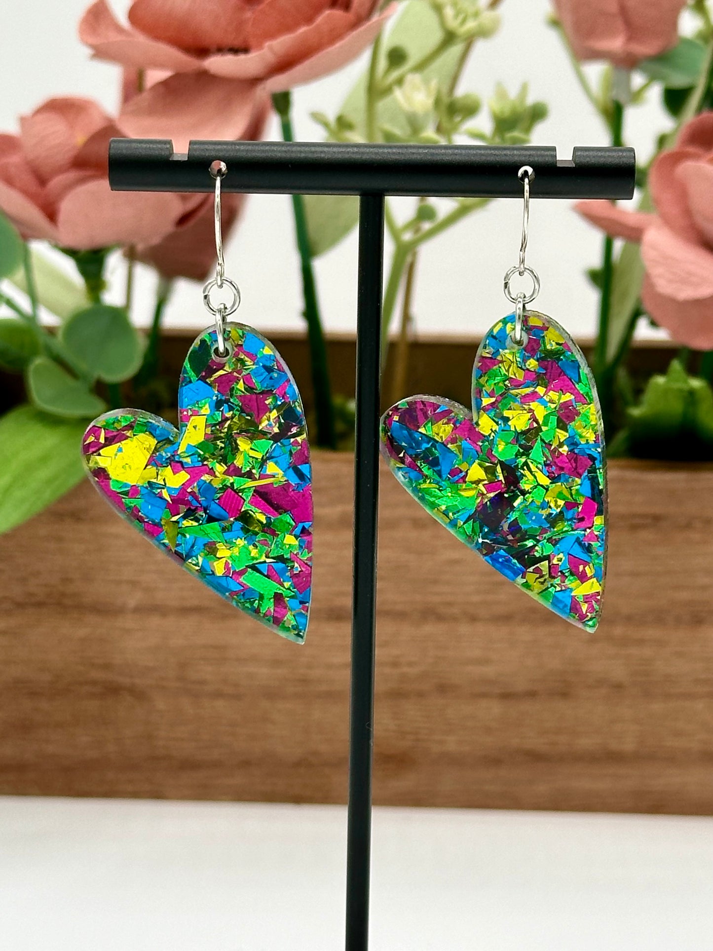 Galaxy Confetti Glitter Heart Earrings