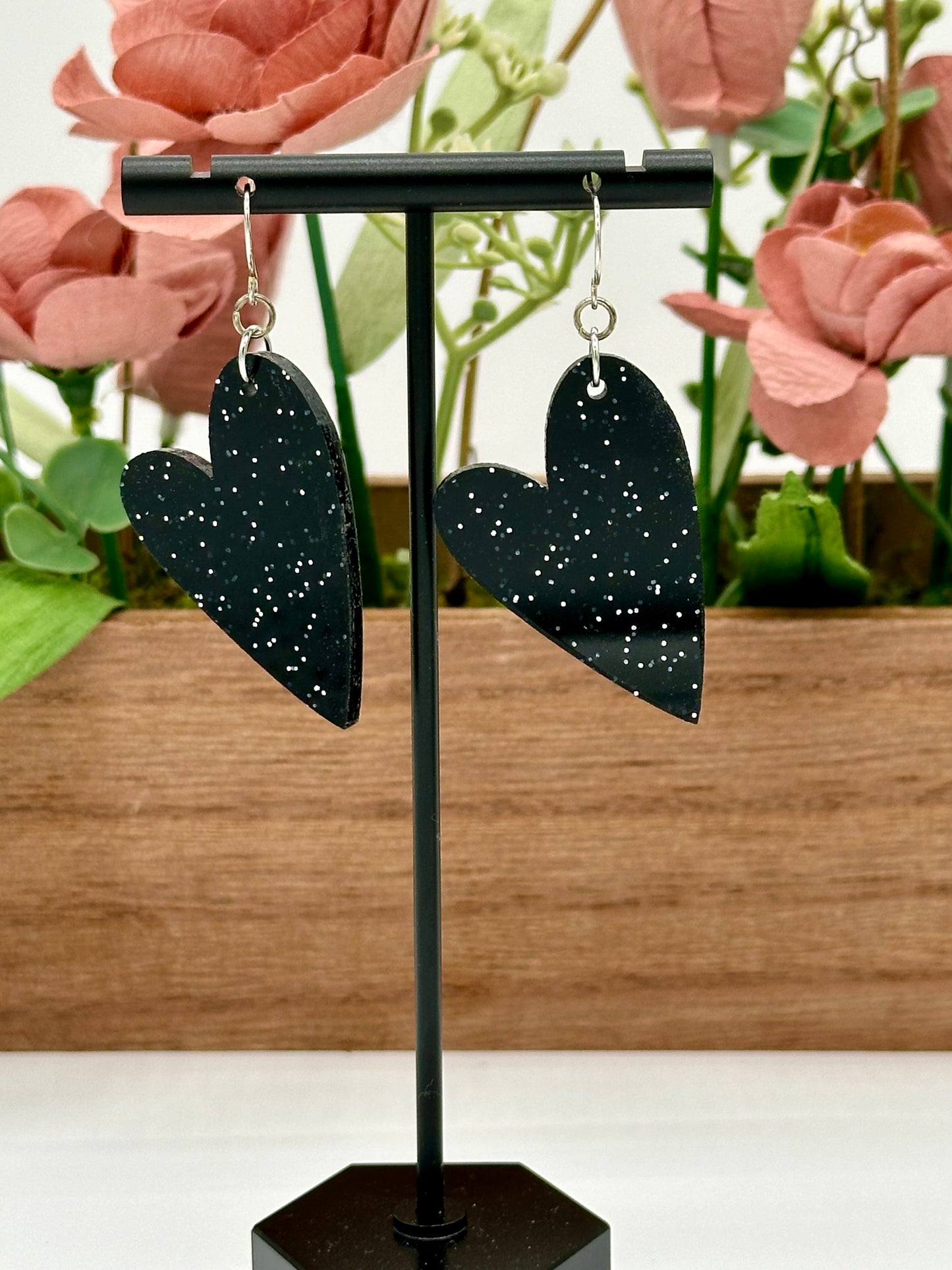 Outer Space Black Heart Earrings