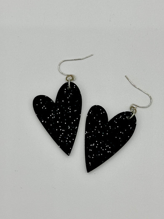 Outer Space Black Heart Earrings