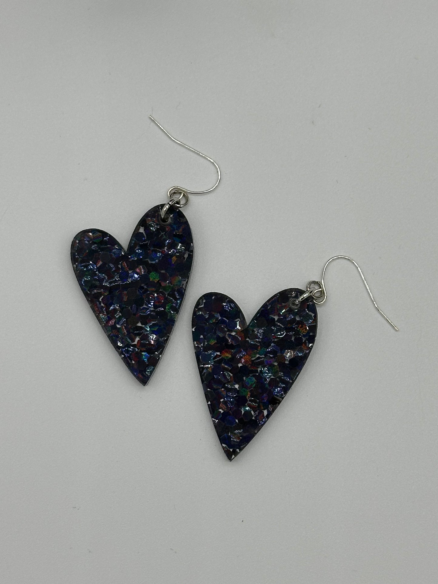 Onyx Holographic Chunky Glitter Heart Earrings