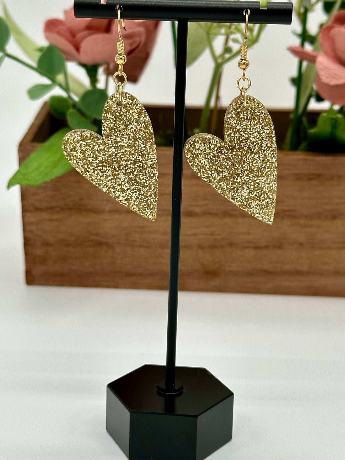 Gold Glitter Heart Earrings