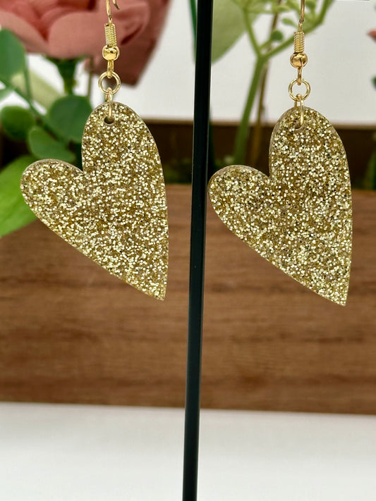 Gold Glitter Heart Earrings