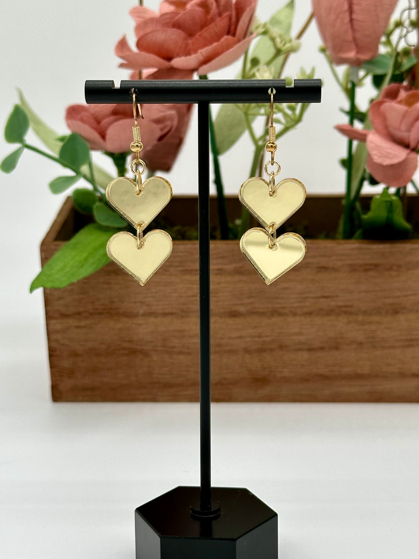 Gold Mirrored Heart Earrings