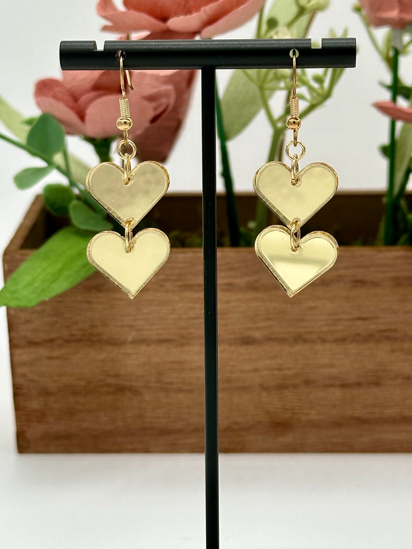 Gold Mirrored Heart Earrings