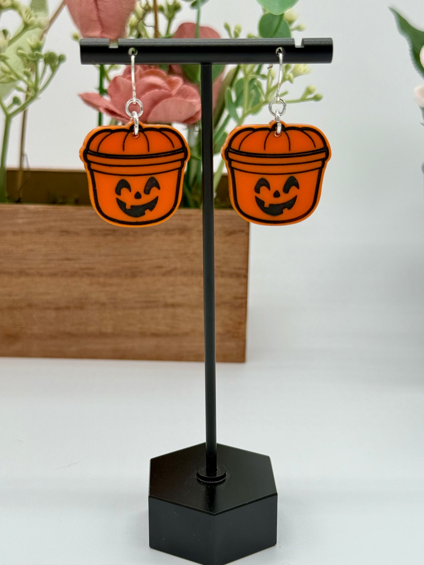 Halloween Pumpkin Bucket Dangle Earrings