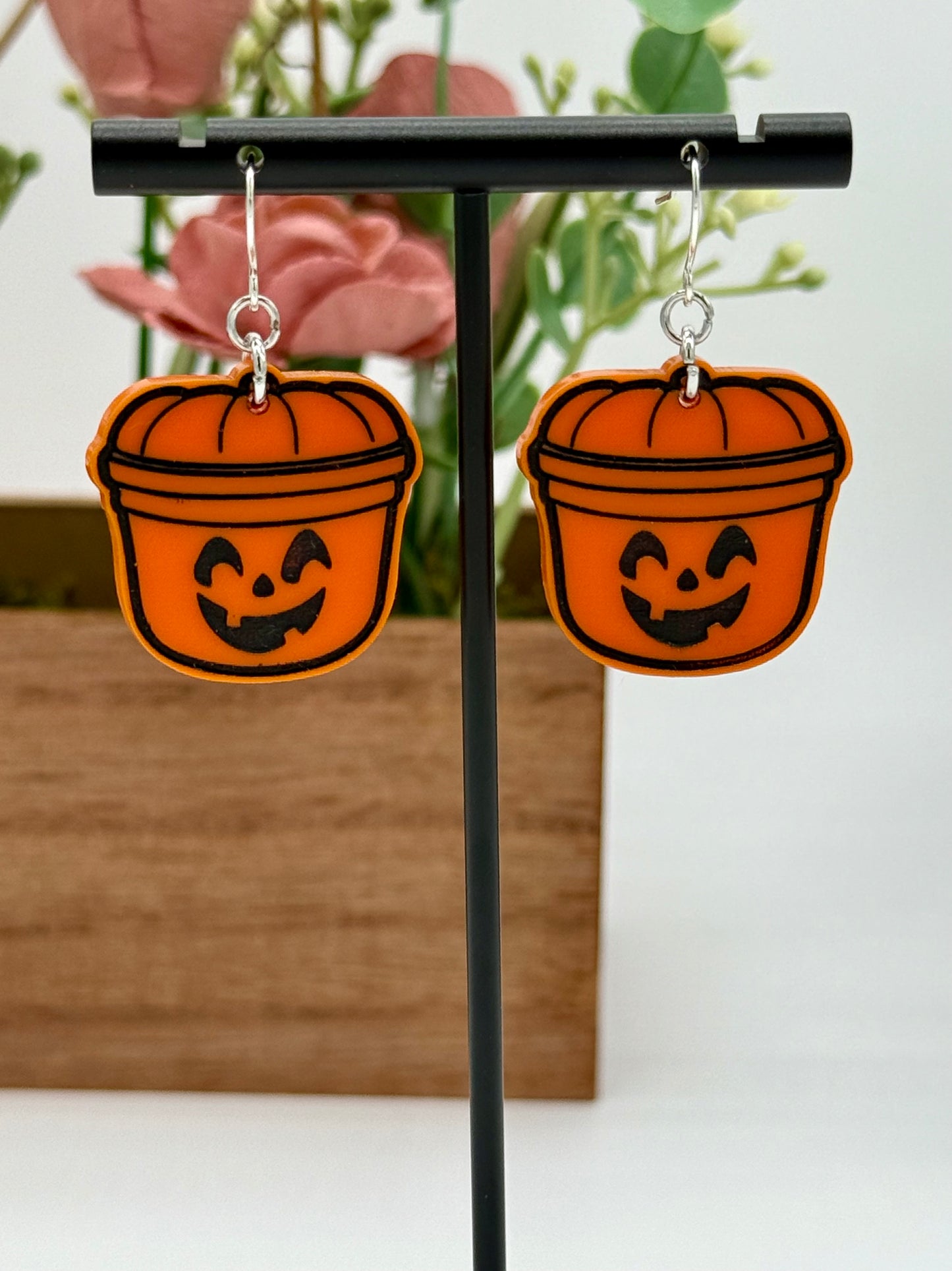 Halloween Pumpkin Bucket Dangle Earrings