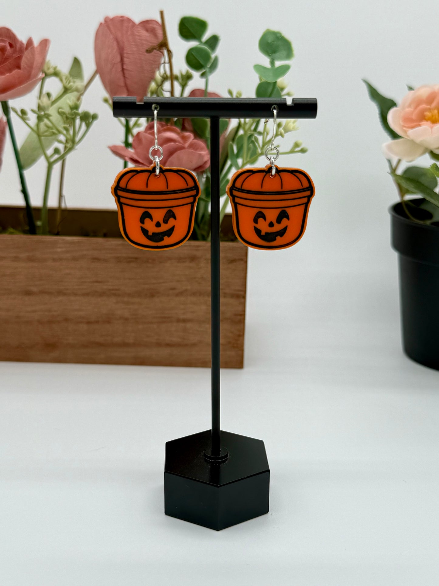 Halloween Pumpkin Bucket Dangle Earrings