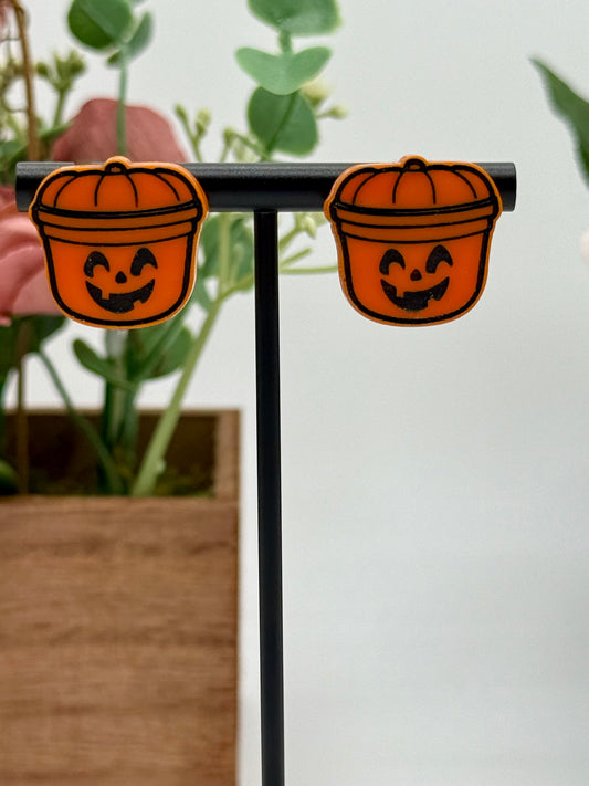 Halloween Pumpkin Bucket Stud Earrings