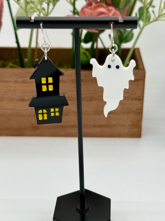 Ghost and Haunted House Dangle Earrings