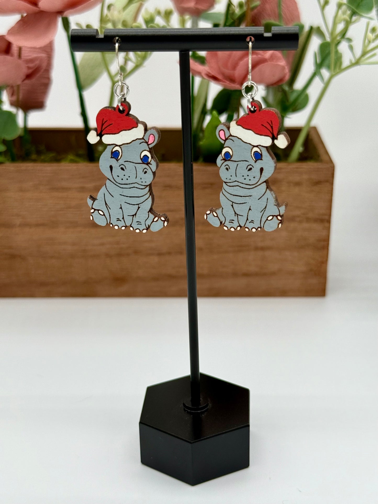 Christmas Hippo Dangle Earrings
