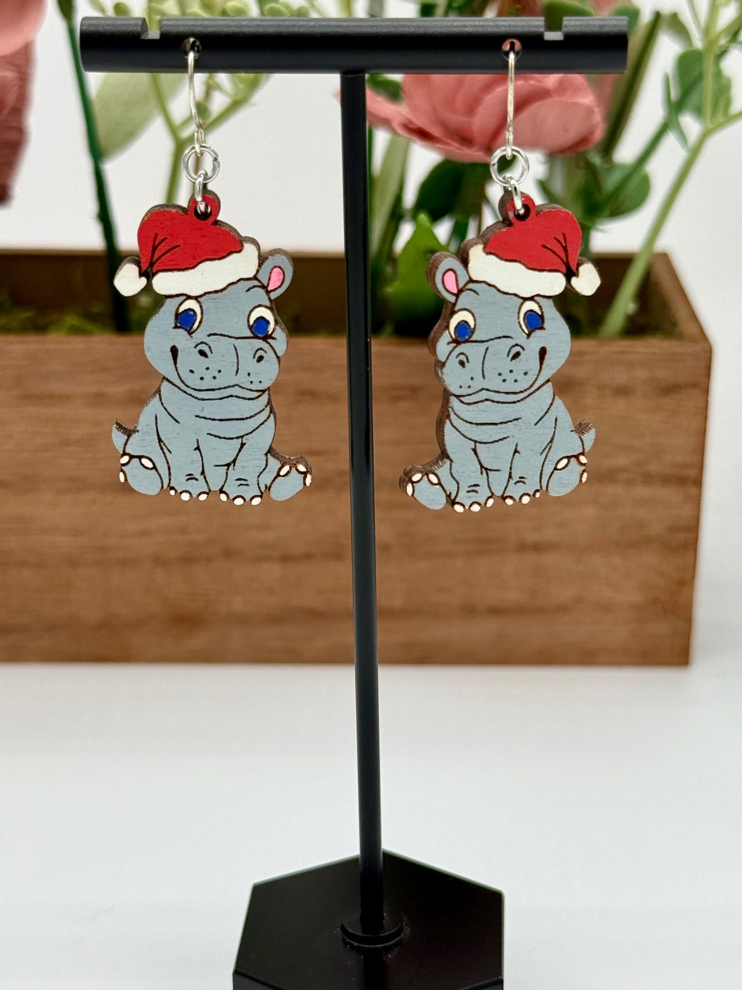 Christmas Hippo Dangle Earrings