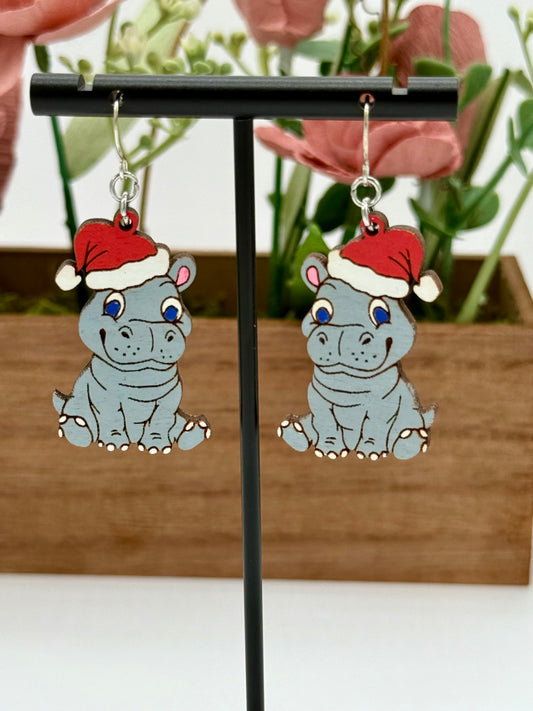 Christmas Hippo Dangle Earrings