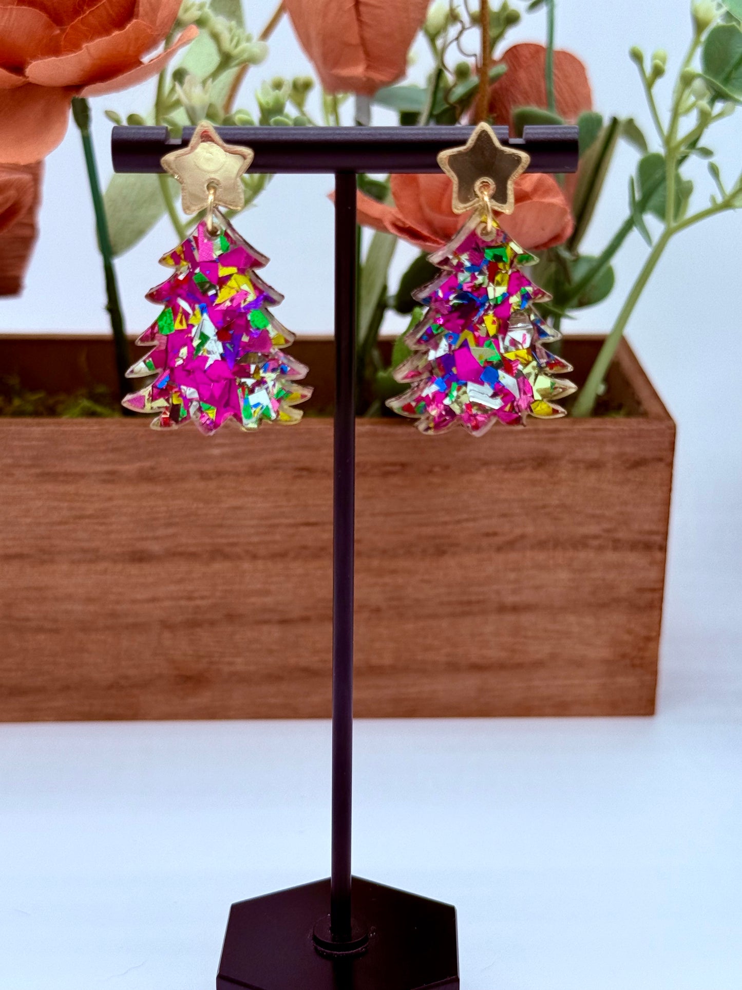 Sweetheart Confetti Christmas Tree Earrings