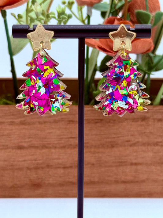 Sweetheart Confetti Christmas Tree Earrings