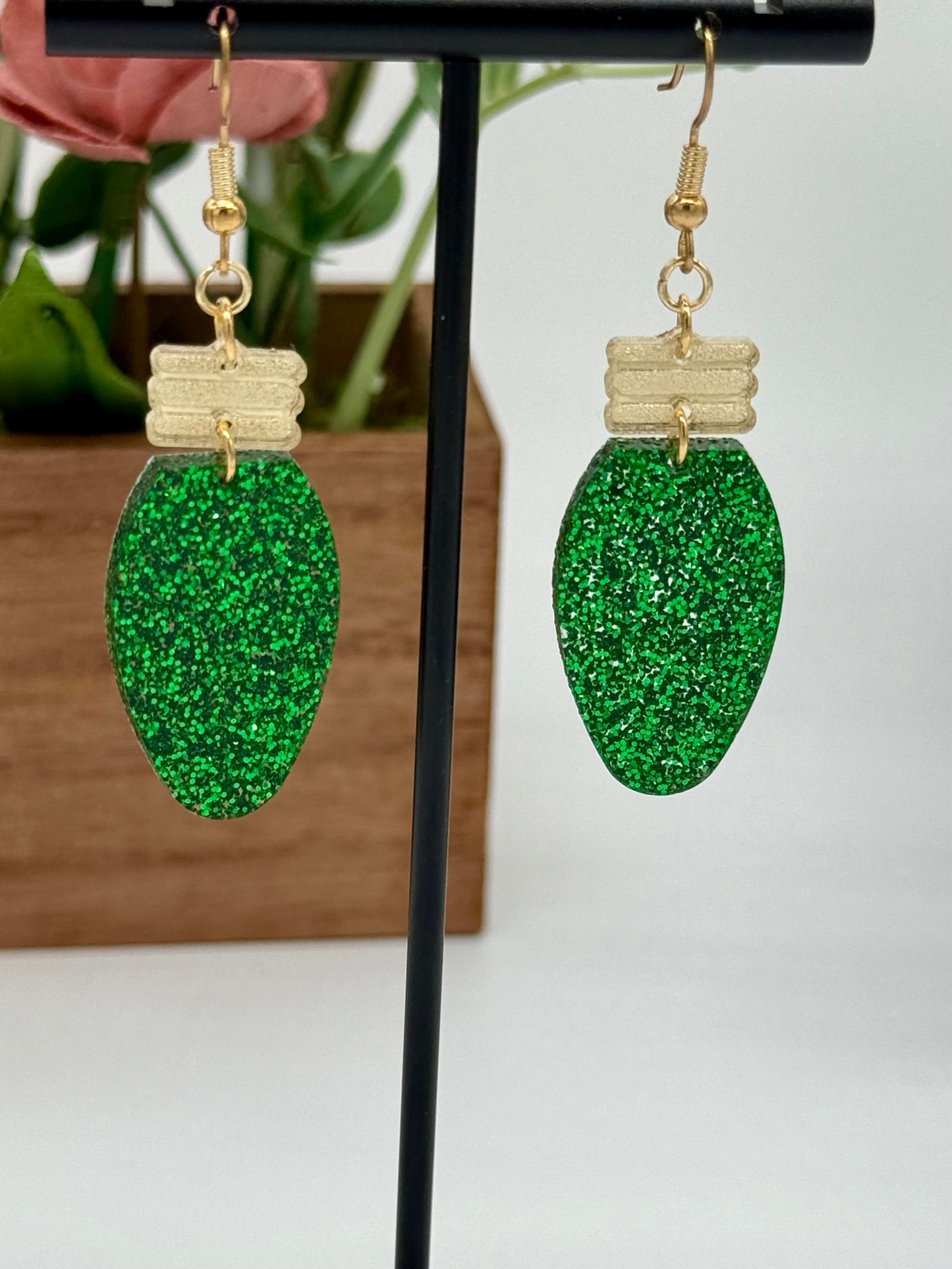 Green Christmas Bulb Dangle Earrings