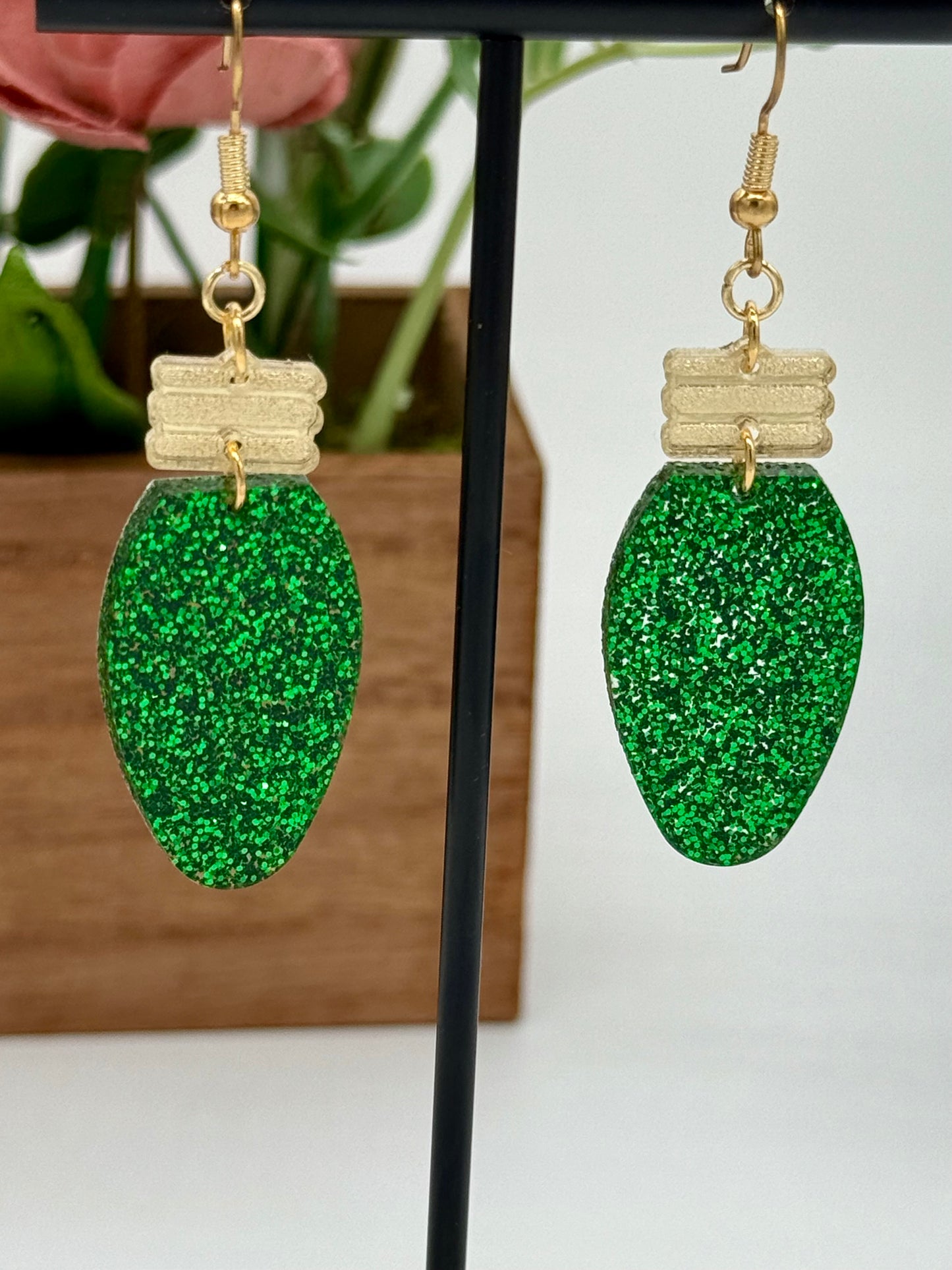 Green Christmas Bulb Dangle Earrings