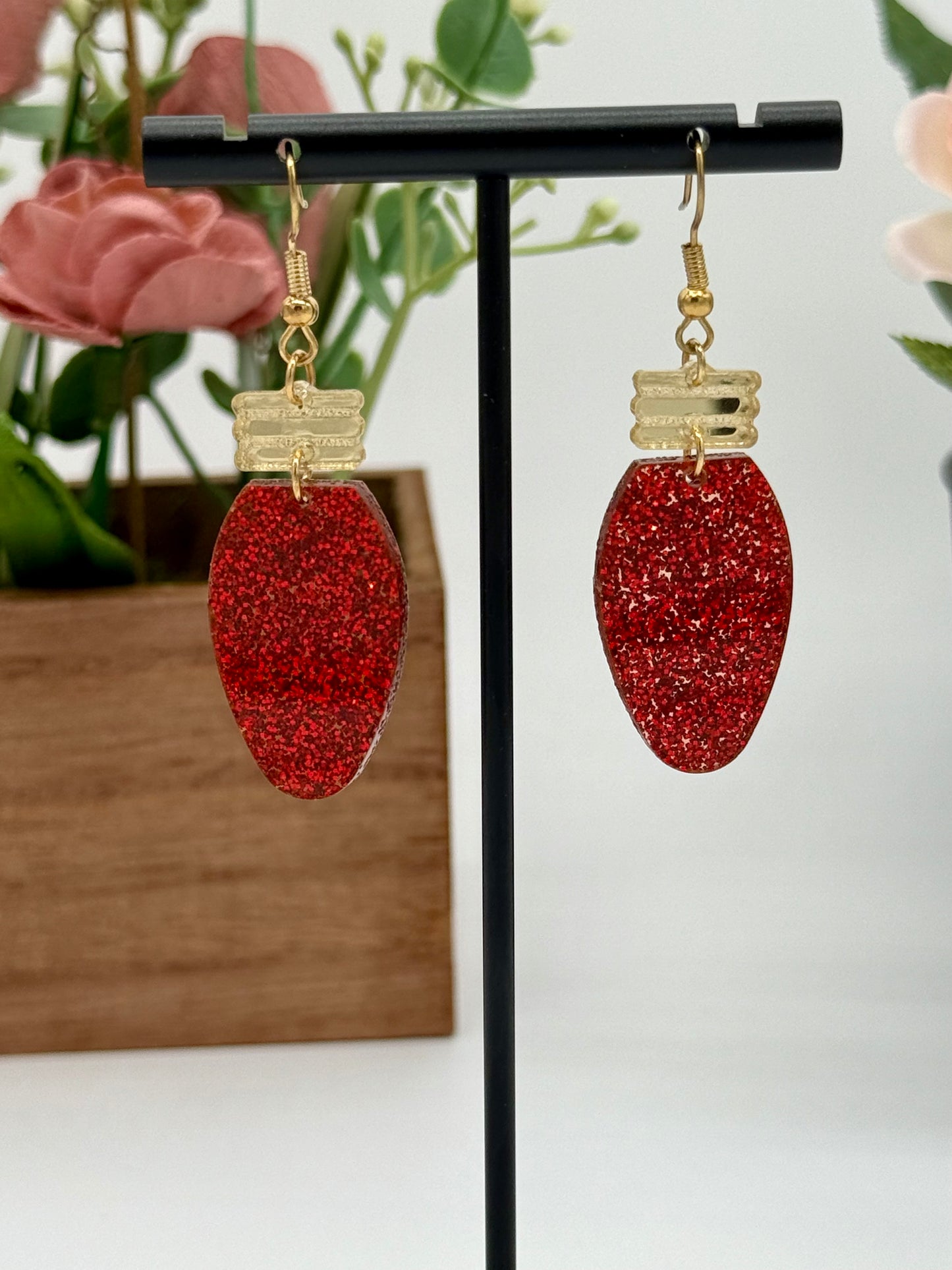 Red Christmas Bulb Dangle Earrings