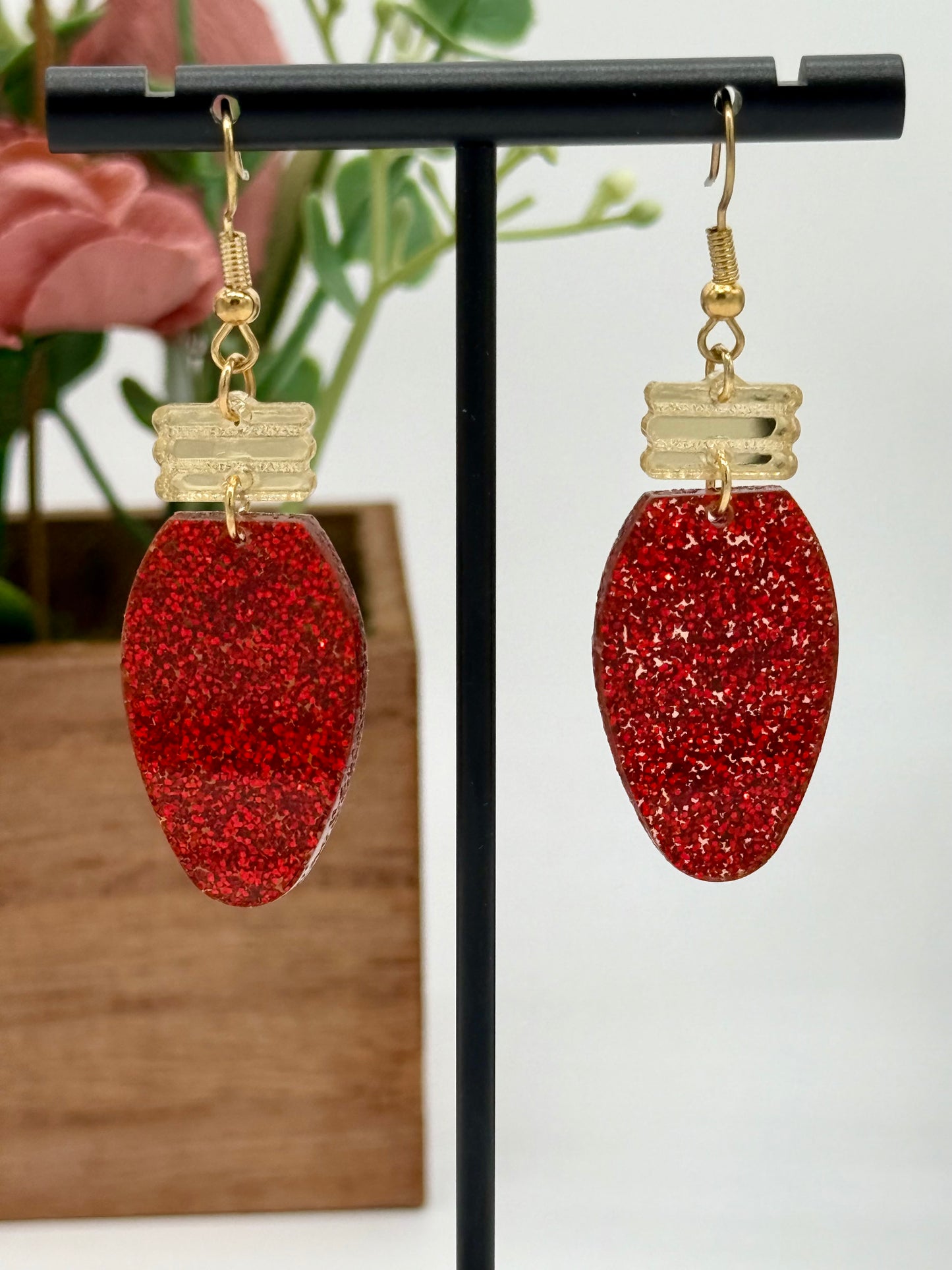 Red Christmas Bulb Dangle Earrings