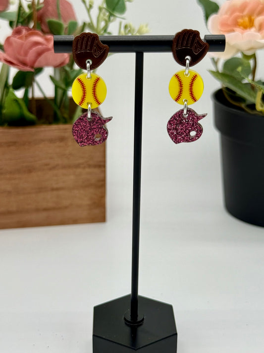 Custom Softball Dangle Earrings